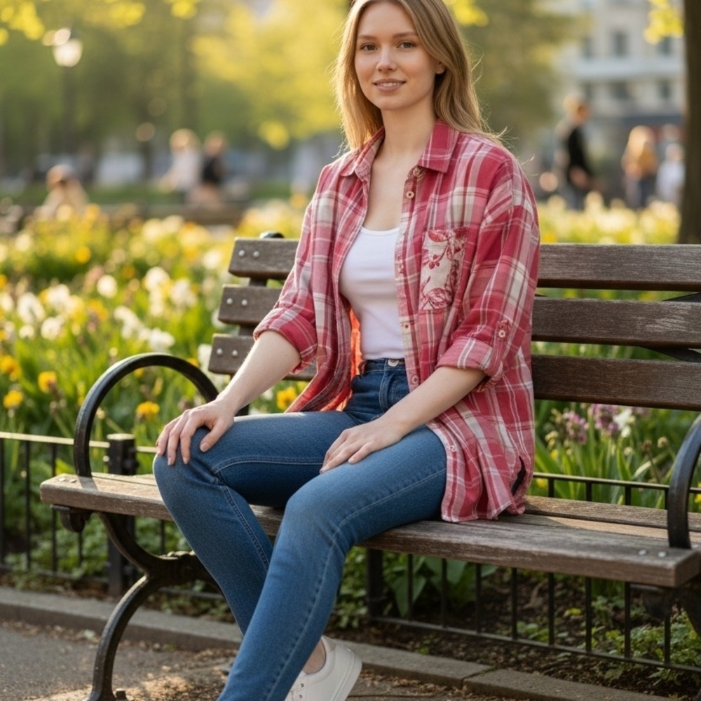 Pilcro Pink and White Plaid Button-Down Shirt